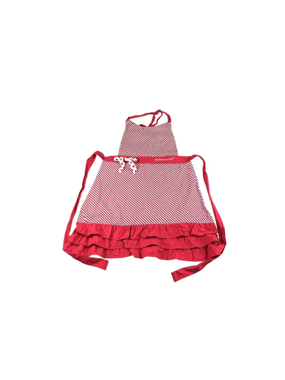 William Sonoma Red & White Stripe American Girl Kitchen Apron w/Ruffle & Bow
